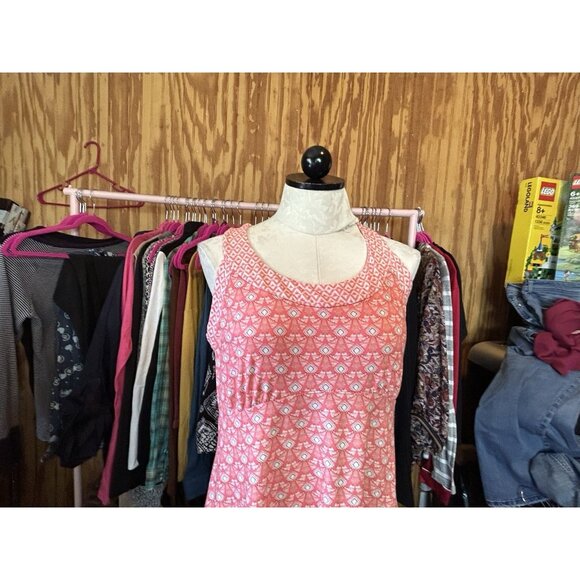 PrAna Summer Peach Aztec Print Cali Racerback Dress Built in bra Sz XL Stretch - Picture 4 of 10